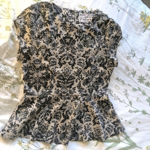 Pink Martini damask patterned peplum top